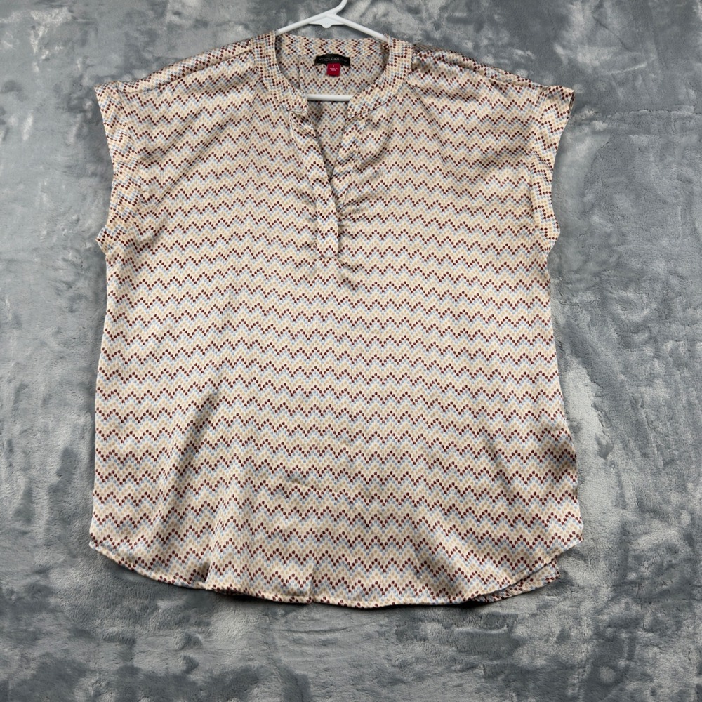 Vince Camuto Womens Large Cap Sleeve Chevron Zigzag Print Split V-Neck Blouse